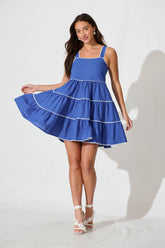 Blue Beach Dress with White Trim